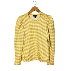 Anthropologie Current Air Puff Sleeve Gingham Sweatshirt XS Mustard Yellow Plaid